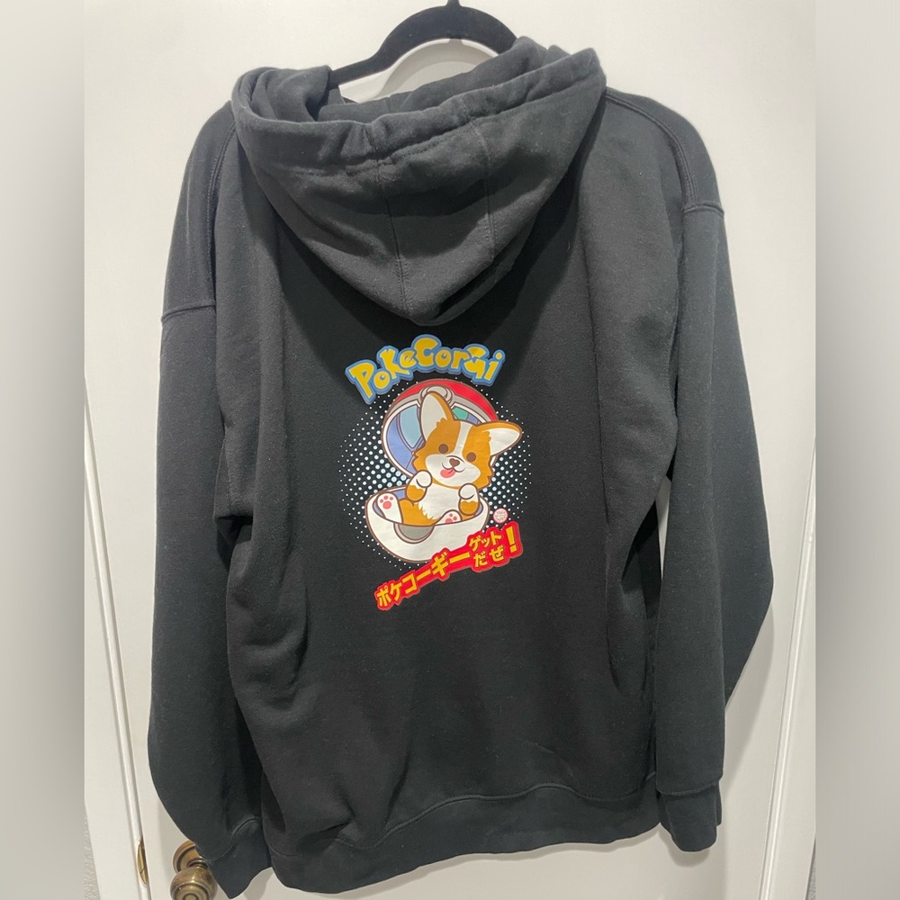 Black Hoodie with Corgi Graphic